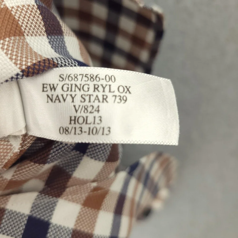Banana Republic Dress Shirt Mens L Brown Navy Gingham Slim Fit Non Iron Oxford